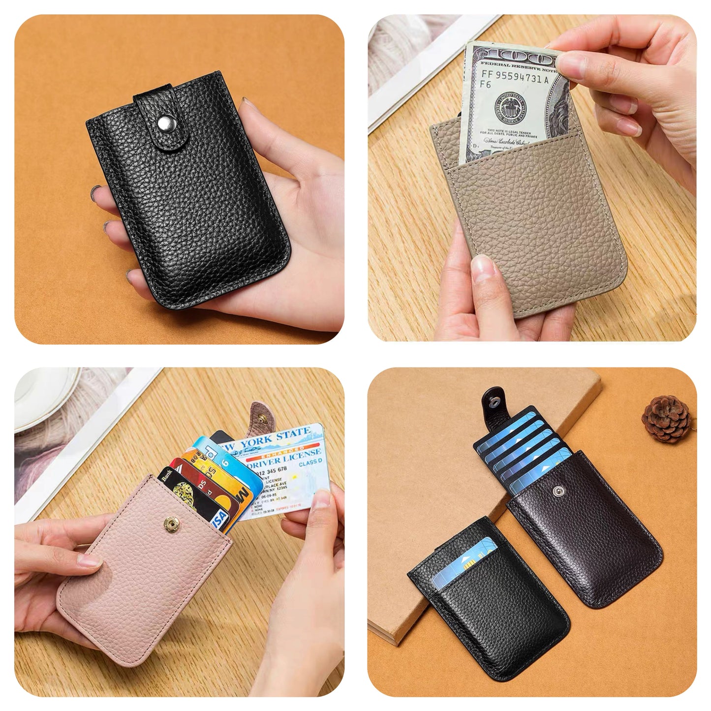 Multifunctional Card Holder, 4 Colors( Black/Dark Brown/Elephant Grey/ Light Pink)