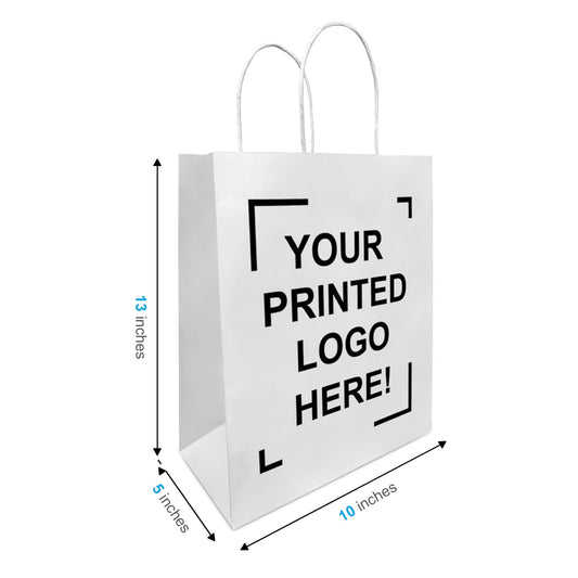 Debbie, 10x5x13 inches, White Kraft Paper Bags, with Twisted Handle, Full Color Custom Print