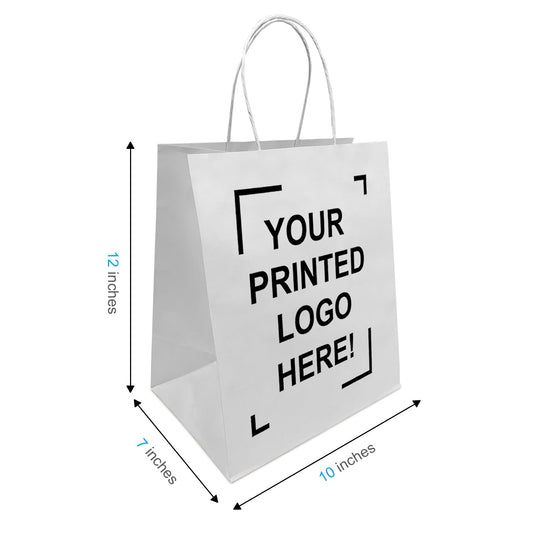 Bistro, 10x7x12 inches, White Kraft Paper Bags, with Twisted Handle, Full Color Custom Print