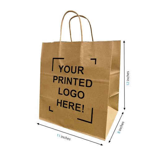 Bento 11x8x12 inches Kraft Paper Bags Cardboard Insert Twisted Handles; Full Color Custom Print, Printed in Canada