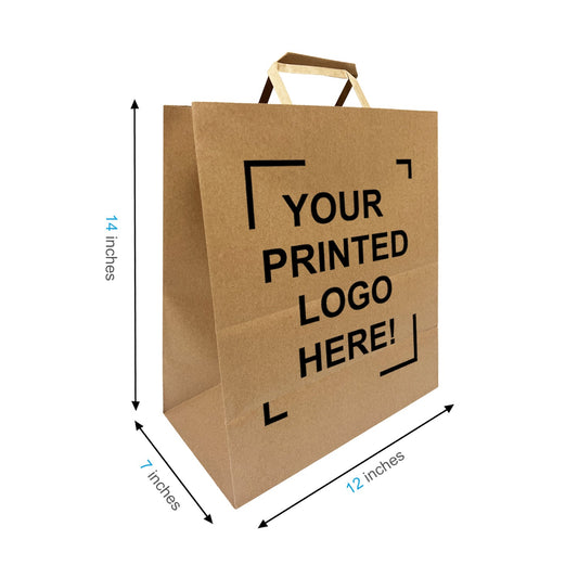 Winnie, 12x7x14 inches, Kraft Paper Bags, with Flat Handle, Full Color Custom Print