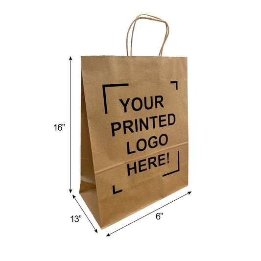 Traveler, 13x6x16 inches, Kraft Paper Bags, with Twisted Handle, Full Color Custom Print