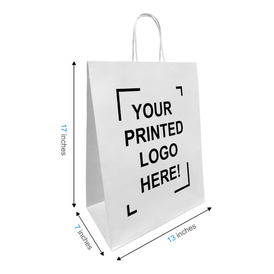 Mart, 13x7x17 inches, White Kraft Paper Bags, with Twisted Handle, Full Color Custom Print