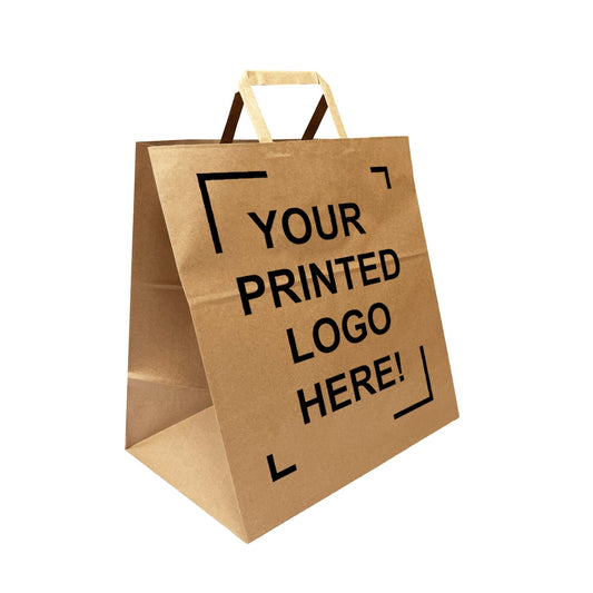 Super Royal, 14x10x15.75 inches, Kraft Paper Bags, with Flat Handle, Full Color Custom Print