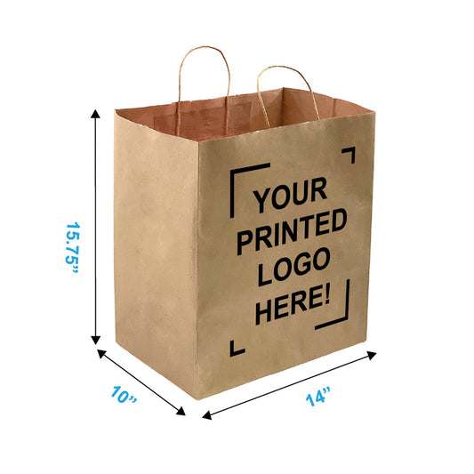 Super Royal, 14x10x15.75 inches, Kraft Paper Bags, with Twisted Handle, Full Color Custom Print