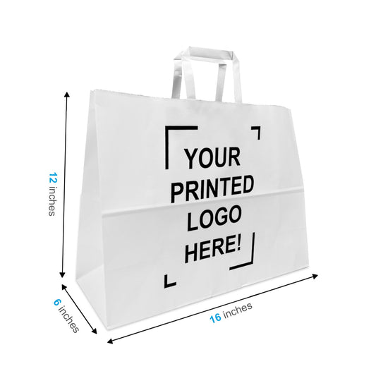 Vogue, 16x6x12 inches, White Kraft Paper Bags, with Twisted Handle, Full Color Custom Print