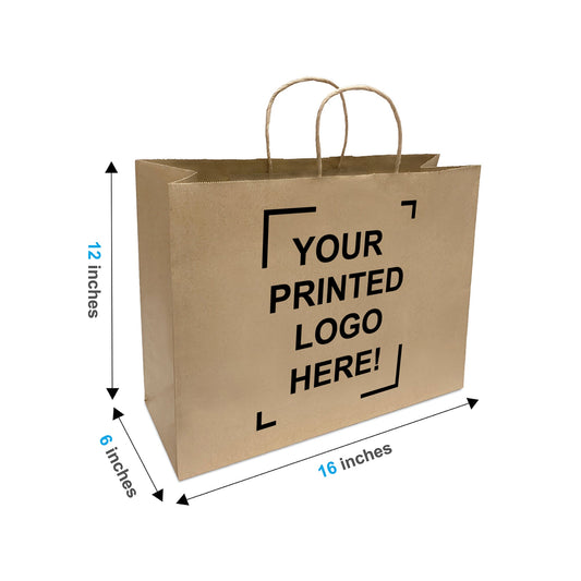 Vogue, 16x6x12 inches, White Kraft Paper Bags, with Twisted Handle, Full Color Custom Print