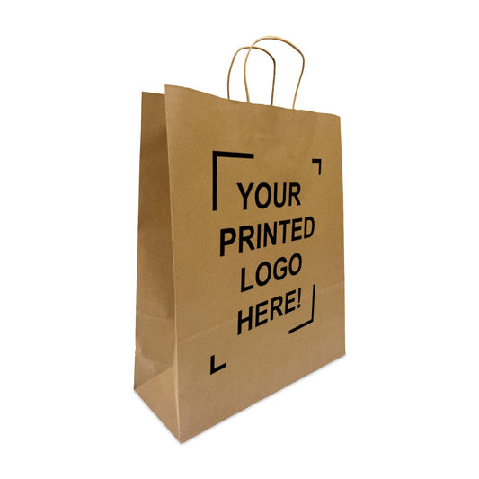 Queen, 16x6x19.25 inches, Kraft Paper Bags, with Twisted Handle, Full Color Custom Print