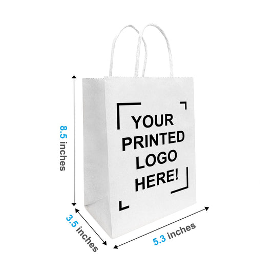 Gem, 5.3x3.5x8.5 inches, White Kraft Paper Bags, with Twisted Handle, Full Color Custom Print
