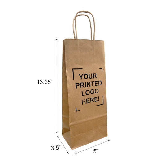Wine, 5x3.5x13.25 inches, Kraft Paper Bags, with Twisted Handle, Full Color Custom Print