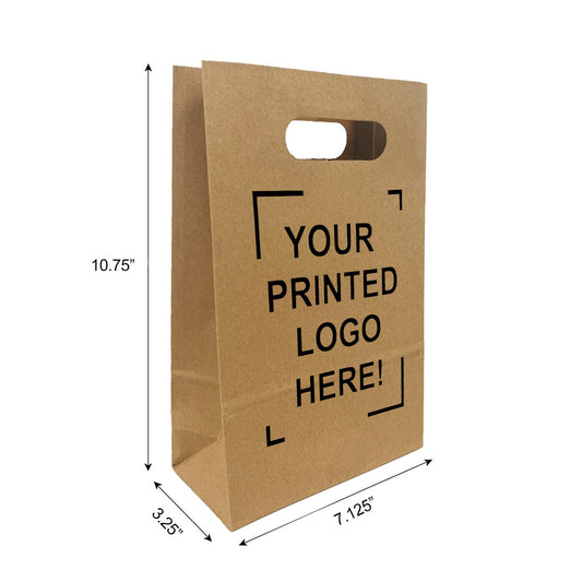 Snack, 7 1/8x3 1/4x10 3/4 inches, Kraft Paper Bags, with Die Cut Handles, Custom Print in Canada