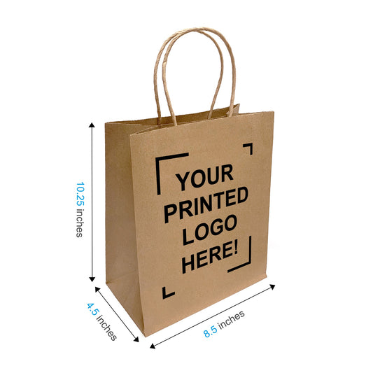 Cub, 8x4.75x10.25 inches, White Kraft Paper Bags, with Twisted Handle, Full Color Custom Print