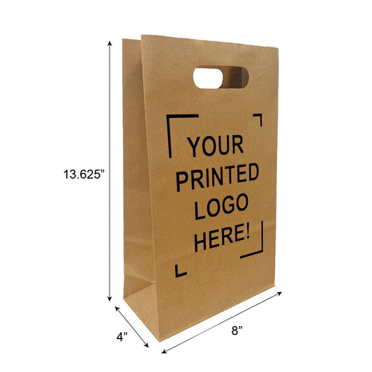 Pub, 8x4x13 5/8 inches, Kraft Paper Bags, with Die Cut Handles, Custom Print in Canada