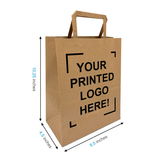 Cub, 8.5x4.5x10.25 inches, Kraft Paper Bags, with Flat Handle, Full Color Custom Print