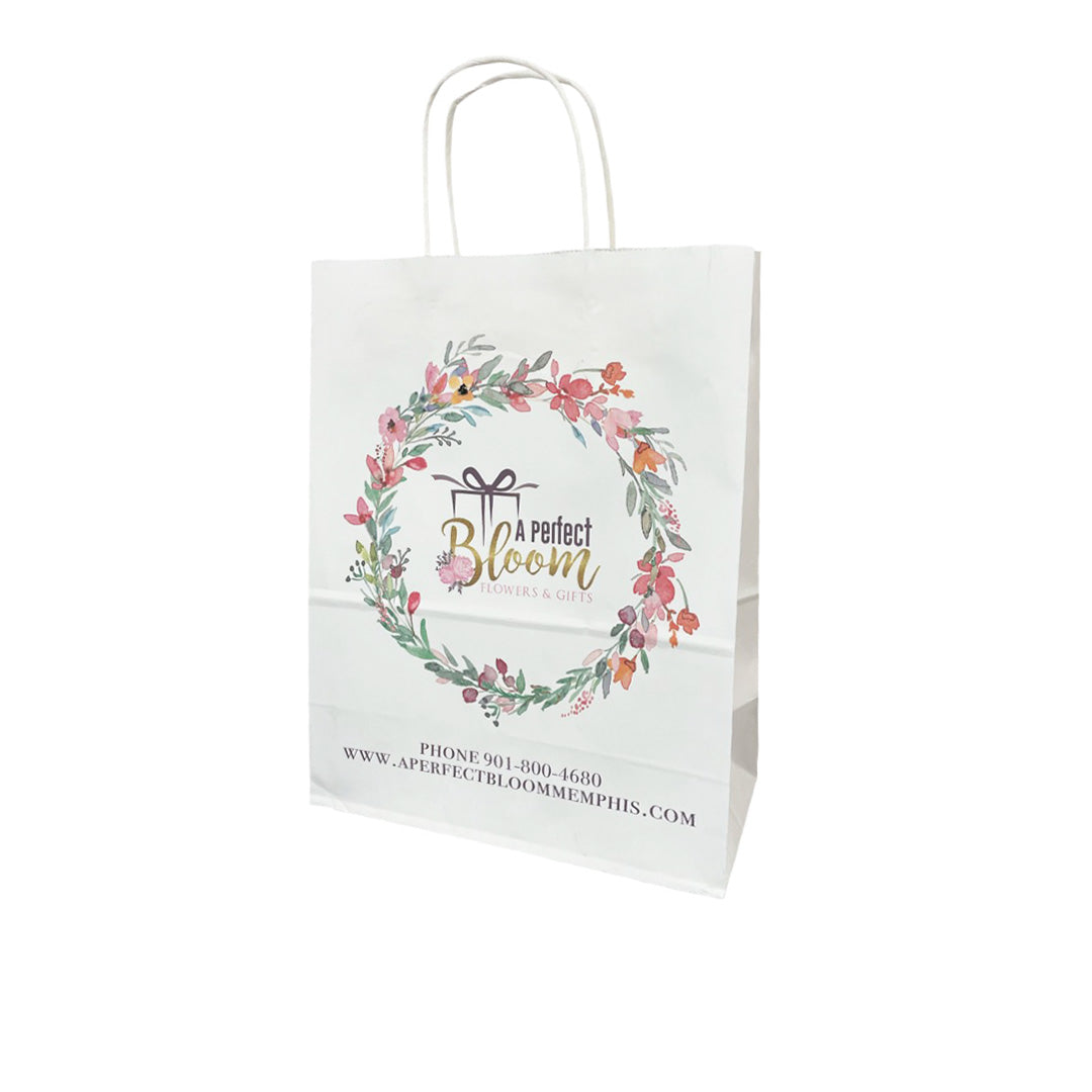 Debbie, 10x5x13 inches, White Kraft Paper Bags, with Twisted Handle, Full Color Custom Print